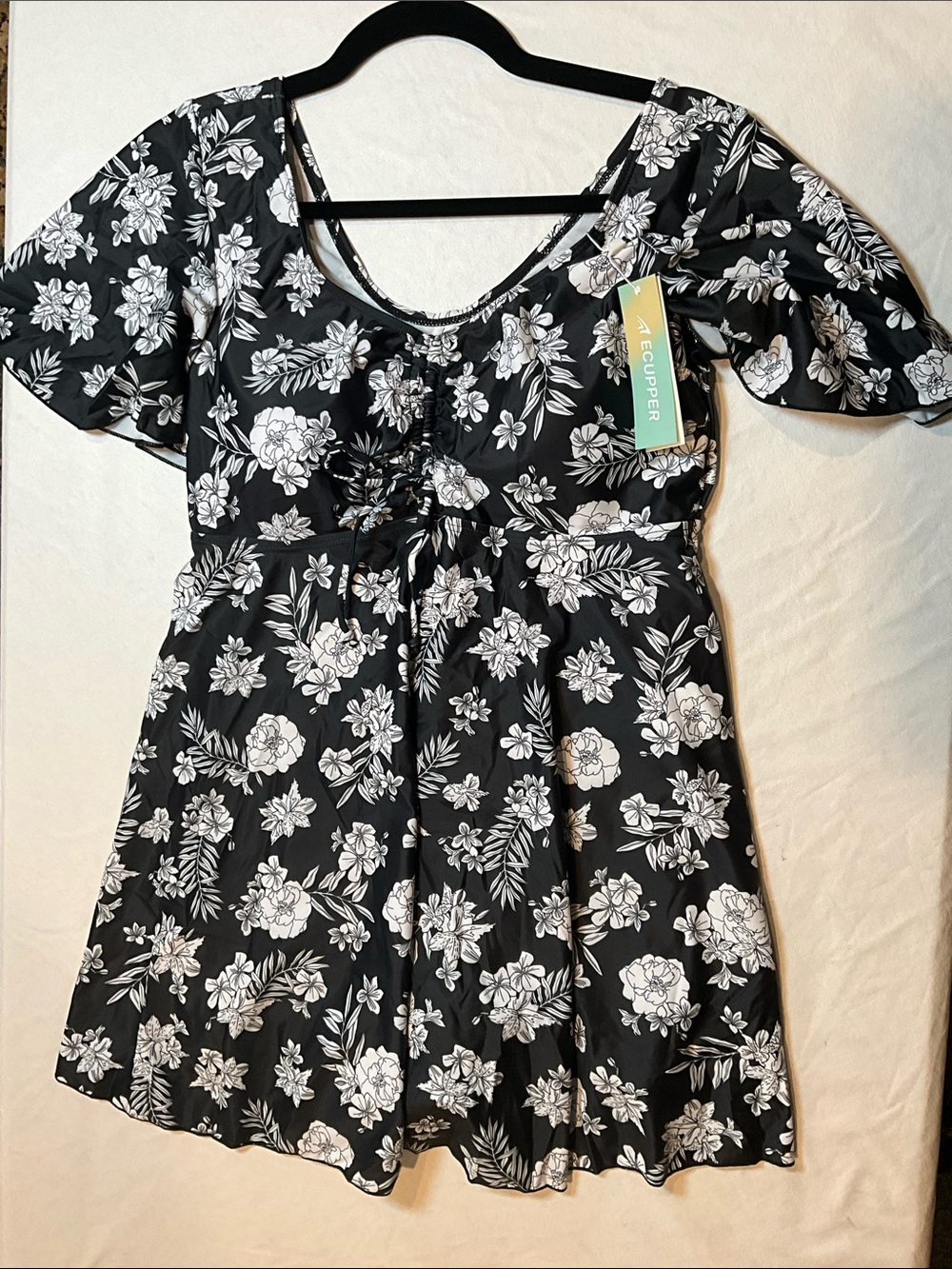 Ecupper Ruffle Sleeve Padded One Piece Floral Swim Dress Size Large - Picture 5 of 5